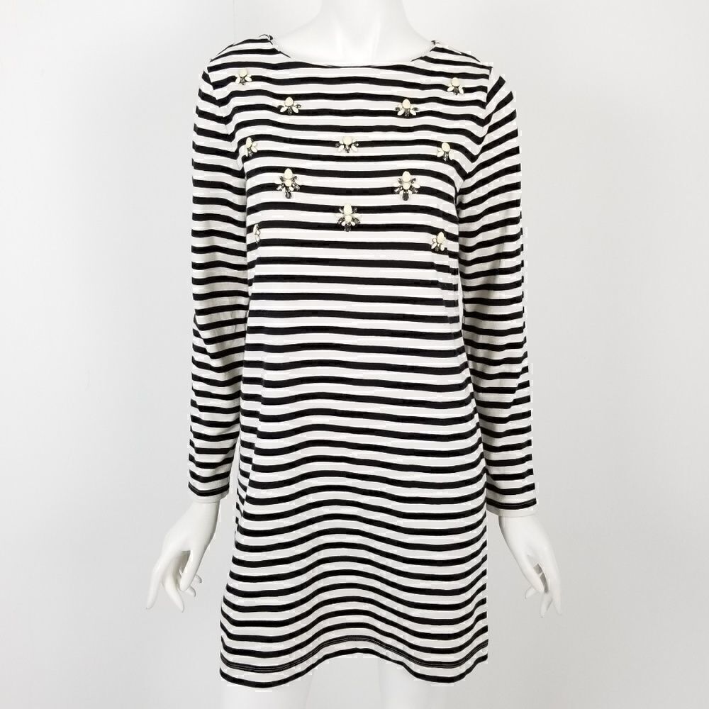 LOFT Striped Embellished Shift Dress Small